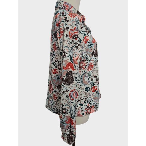 Vntg 70s Cricket Lane Blouse Cottage Retro White Orange Brown Floral Shirt L BU - Picture 3 of 4